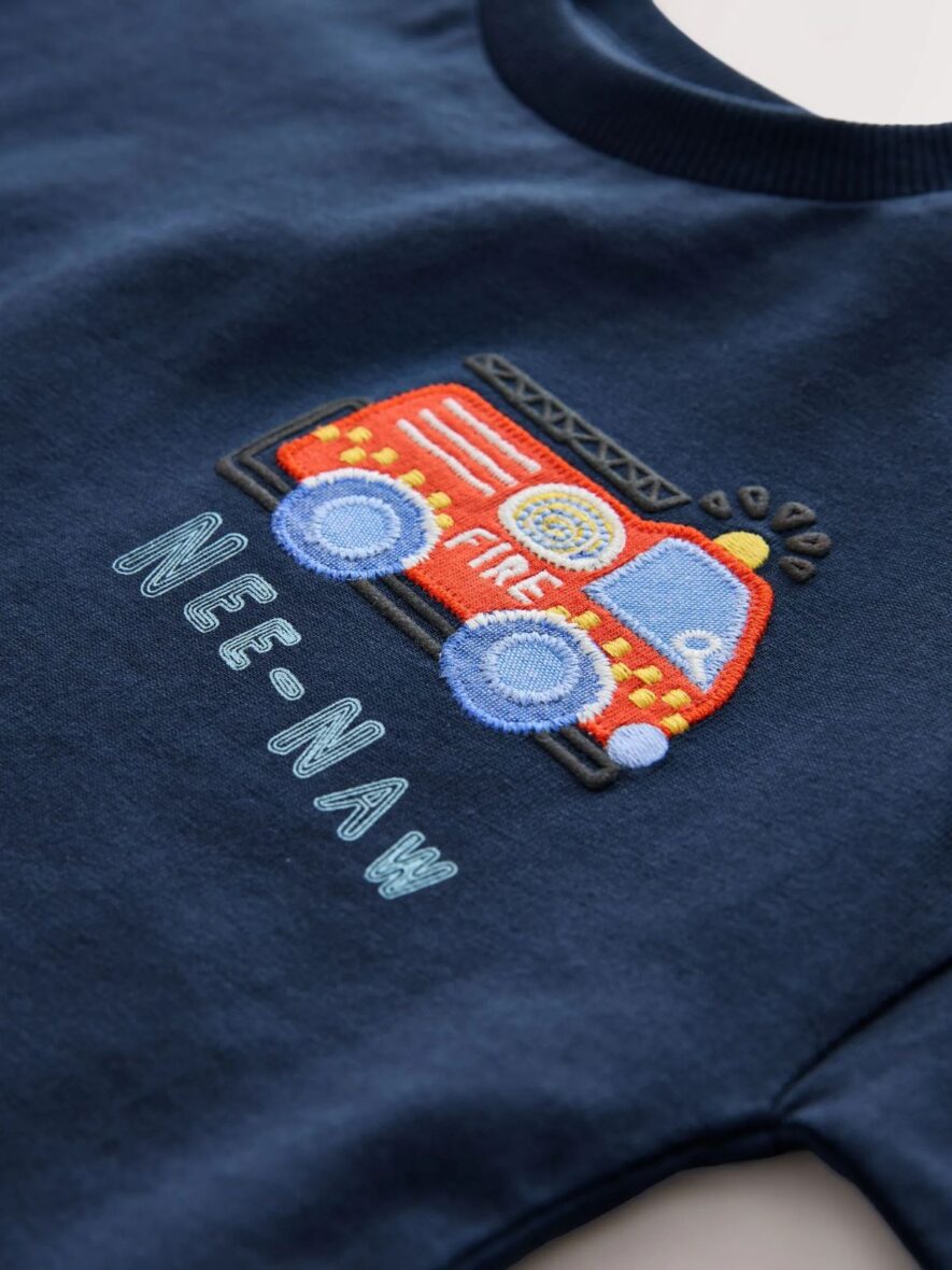 Navy Blue Fire Engine Short Sleeve Appliqué T-Shir 3