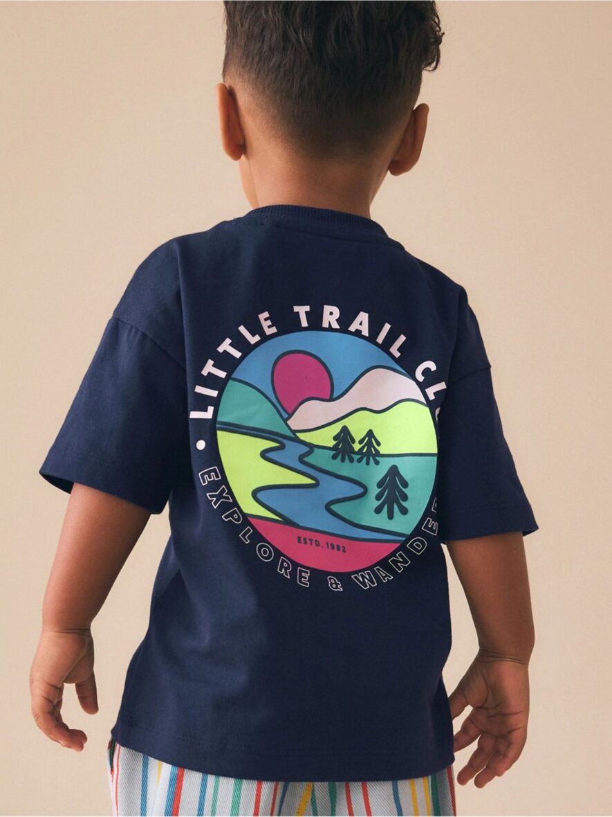 Navy Blue Trail Scene Short Sleeve Back Print T-Shirt 1