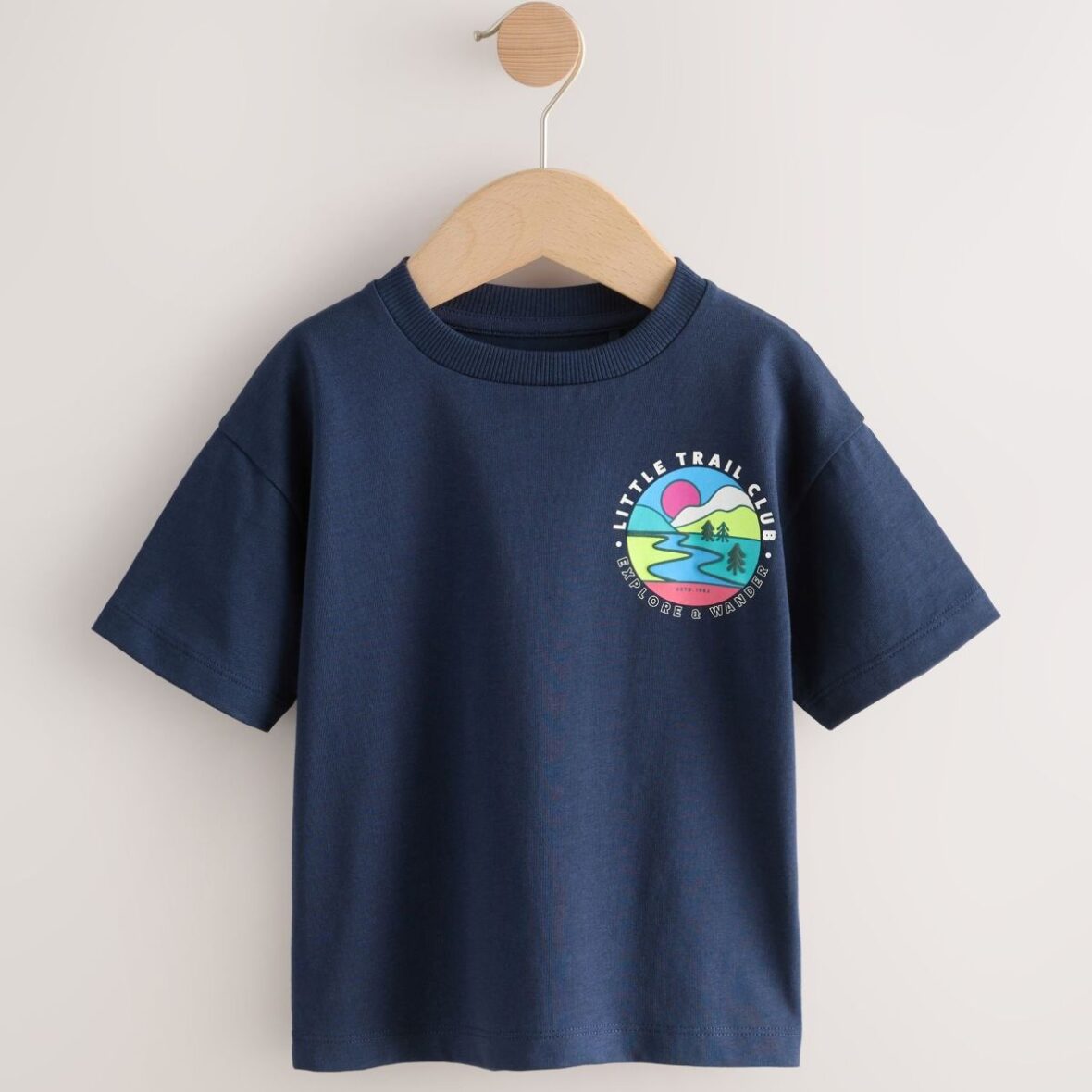 Navy Blue Trail Scene Short Sleeve Back Print T-Shirt (3mths-7yrs)