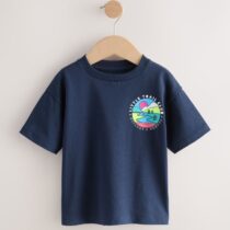 Navy Blue Trail Scene Short Sleeve Back Print T-Shirt 1