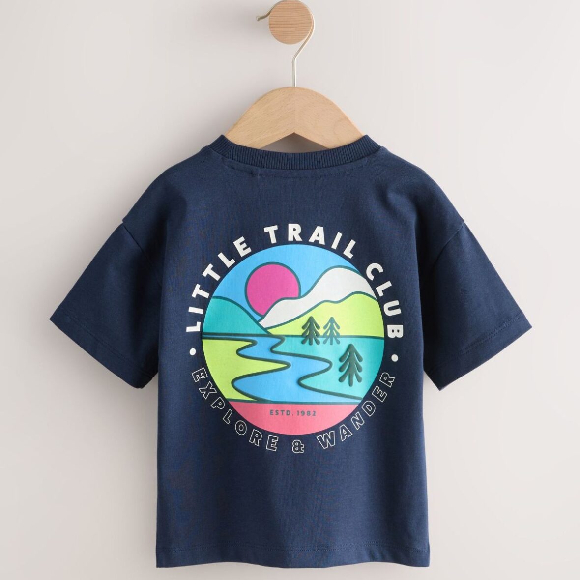 Navy Blue Trail Scene Short Sleeve Back Print T-Shirt 3