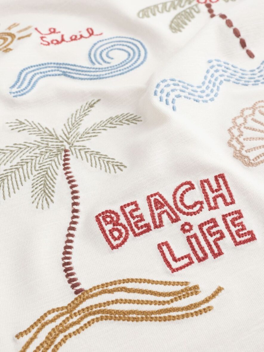 Neutral Beach Palms Short Sleeve Appliqué T-Shirt 33