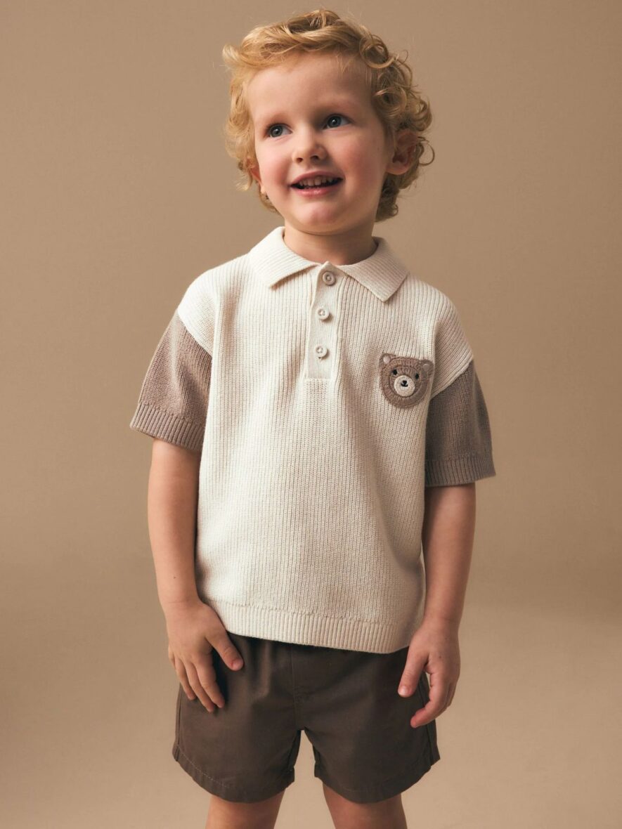 Neutral Bear Character Button Neck Knitted Polo Shirt 1