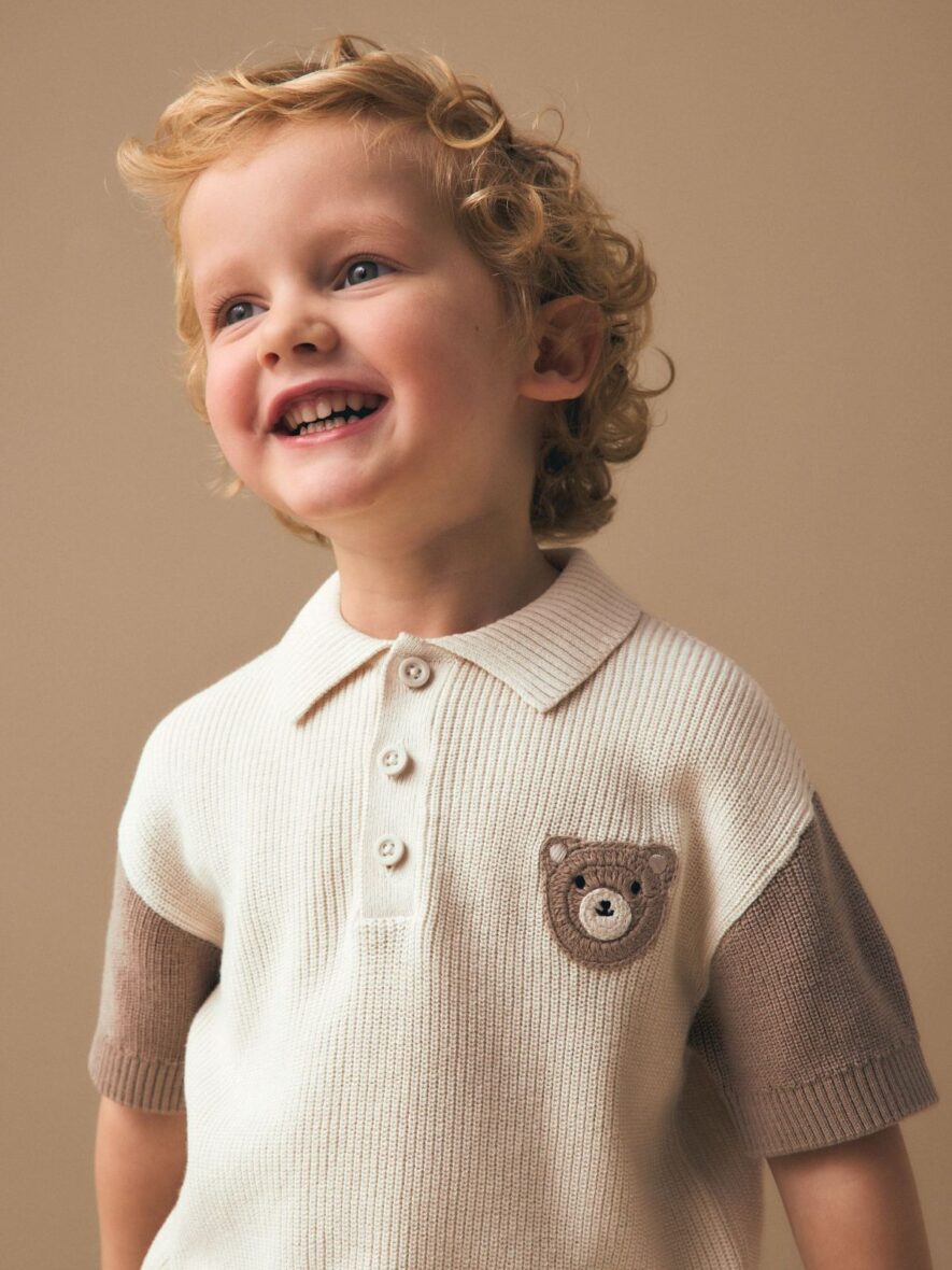 Neutral Bear Character Button Neck Knitted Polo Shirt 2