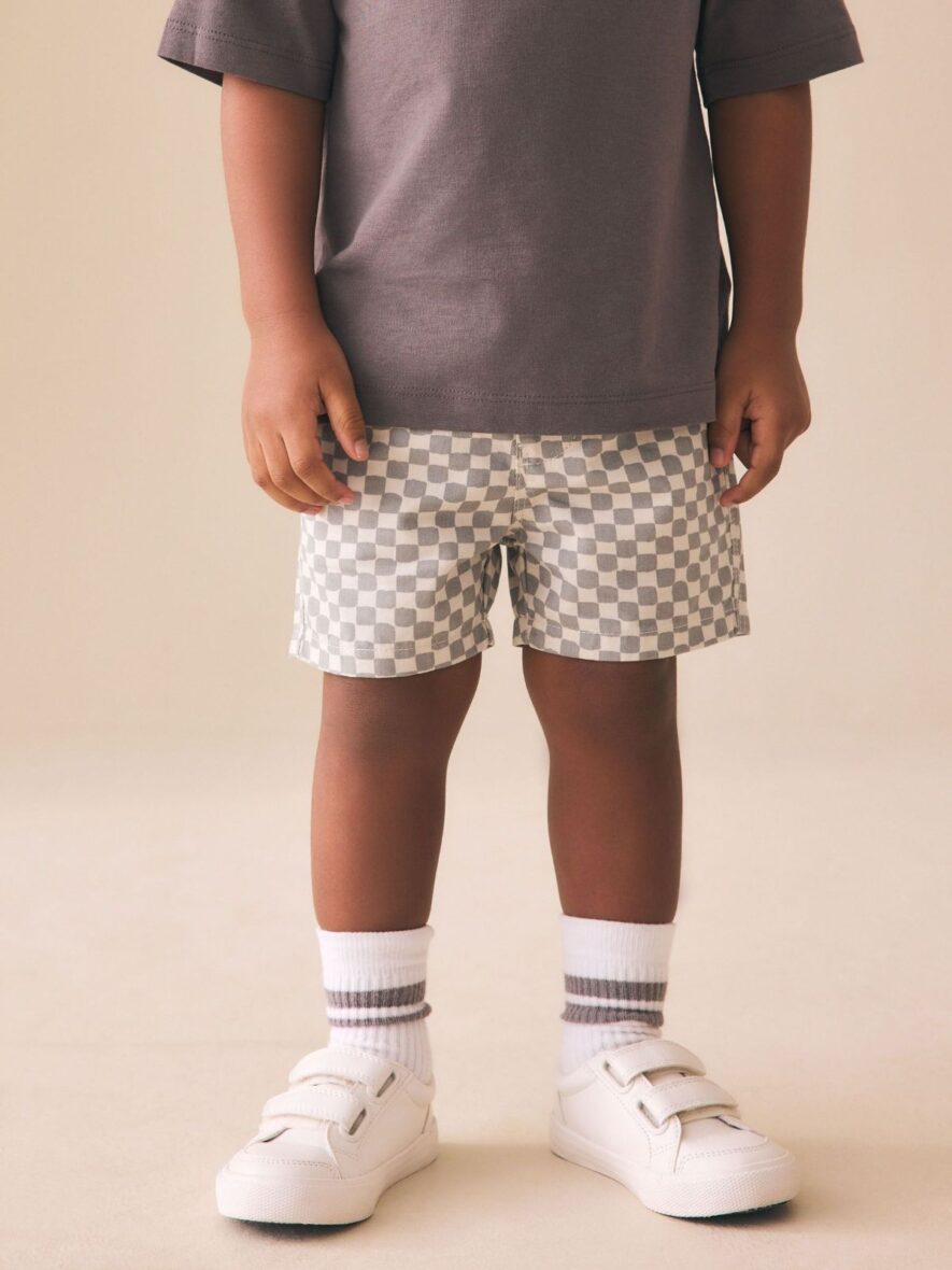 Neutral Checkerboard Pull On Shorts 1