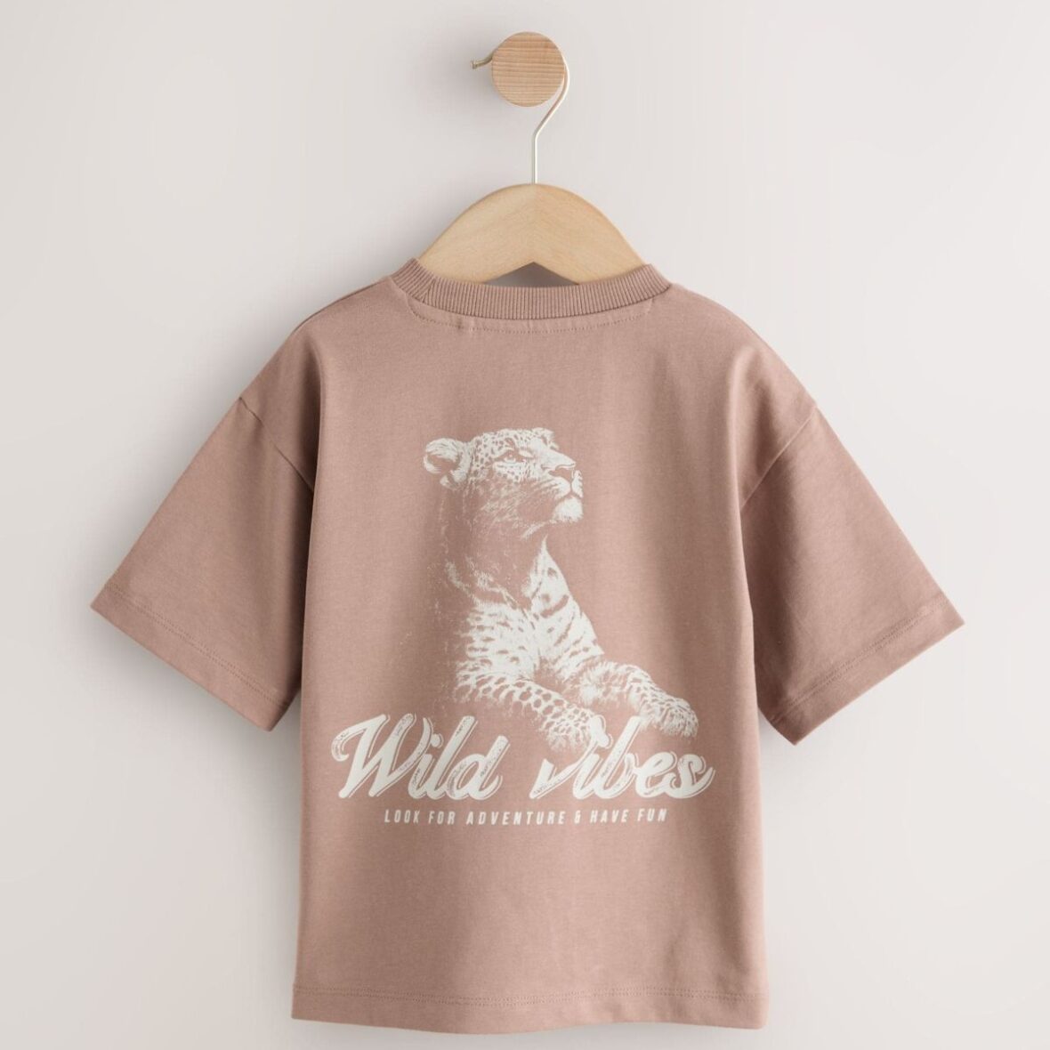 Neutral Tan Wild Vibes Tiger Short Sleeve Back Print T-Shirt 3