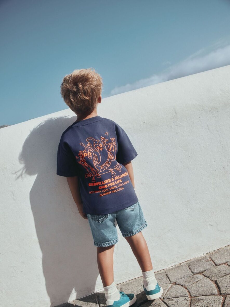 Orange Dancing Chillies Short Sleeve Back Print T-Shirt 1