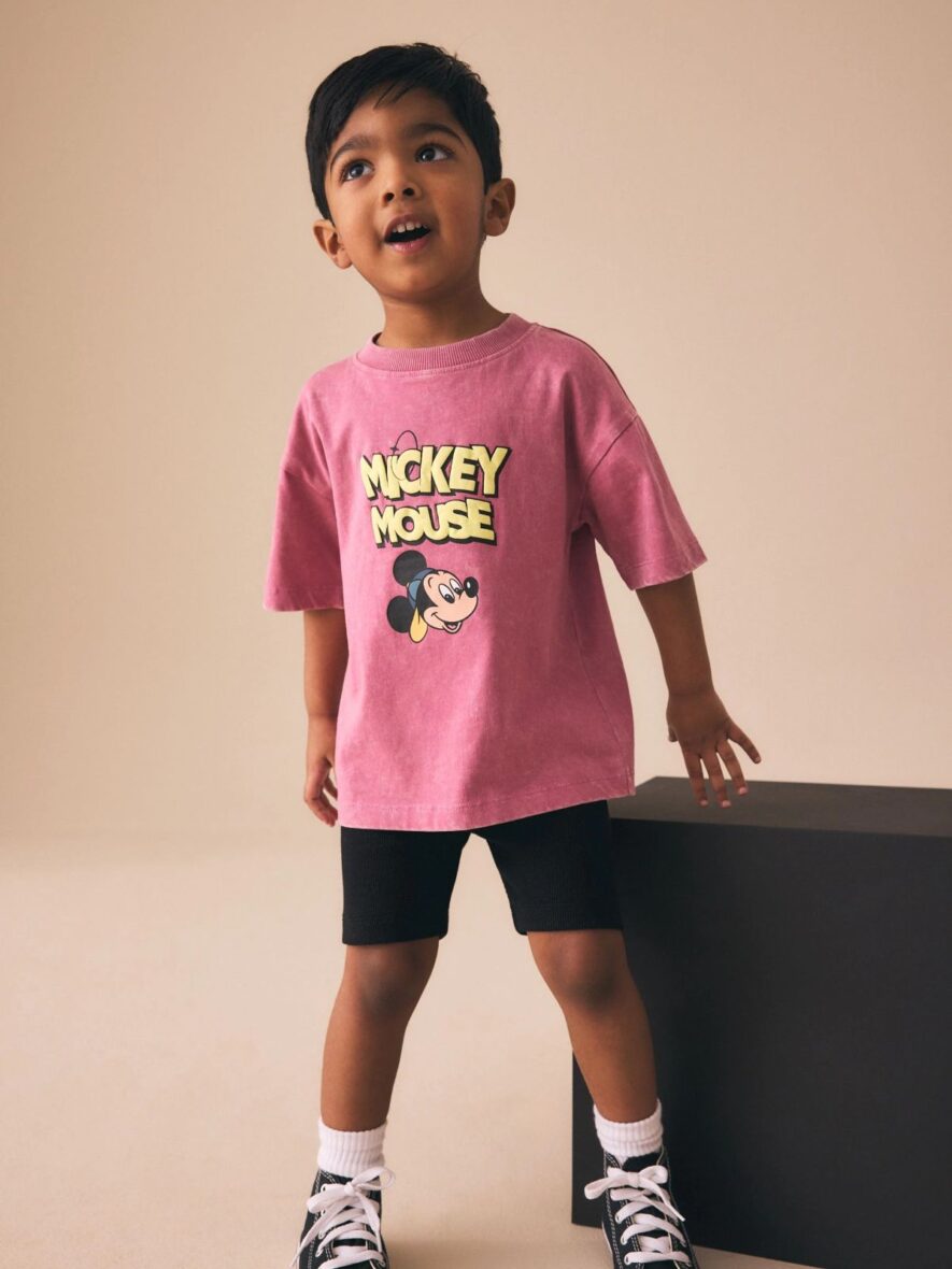 Pink Black Mickey Mouse T-Shirt and Shorts Set 2