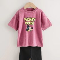 Pink/Black Mickey Mouse T-Shirt and Shorts Set 1