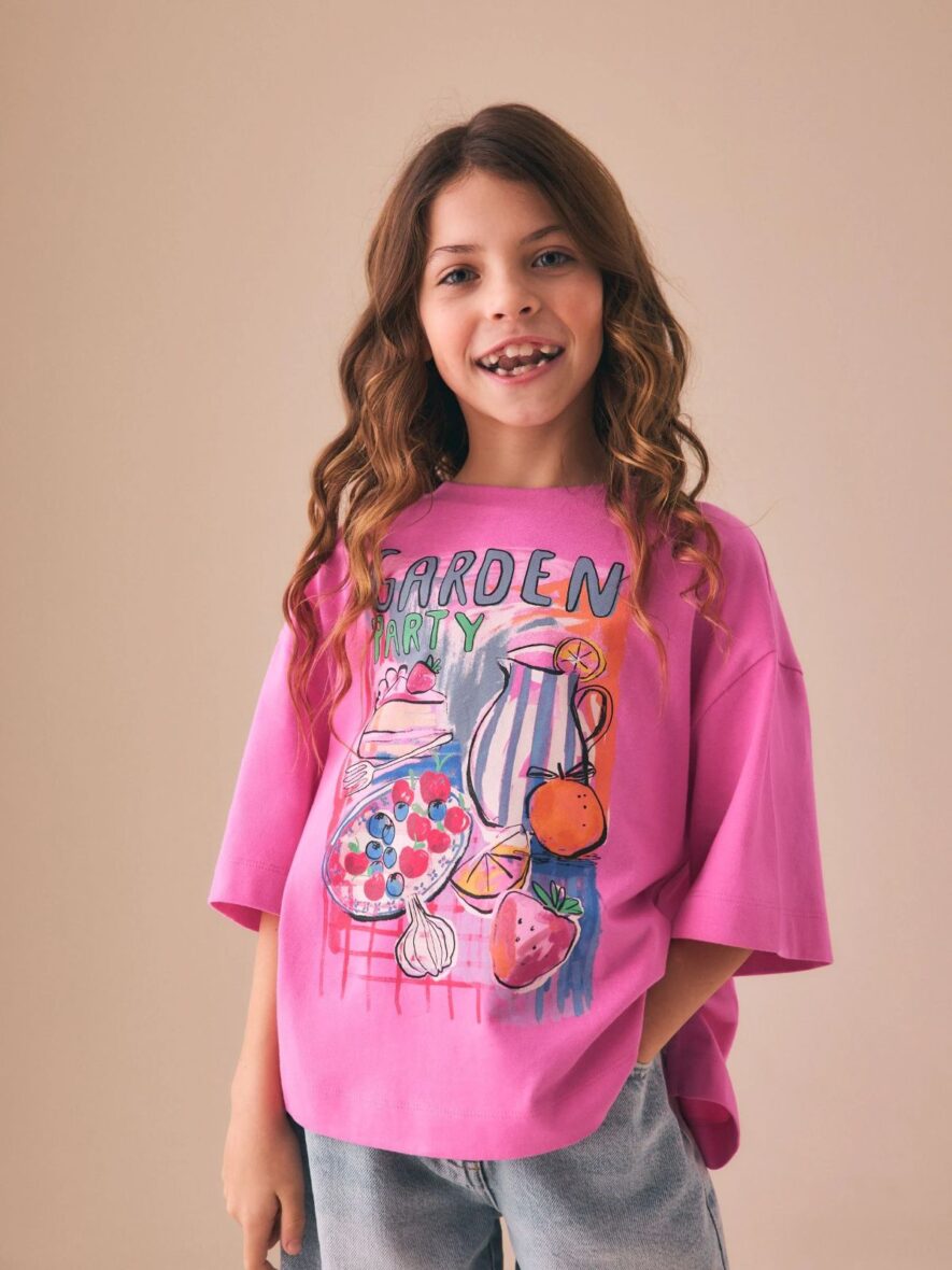 Pink Garden Oversized Graphic Print T-Shirt 1