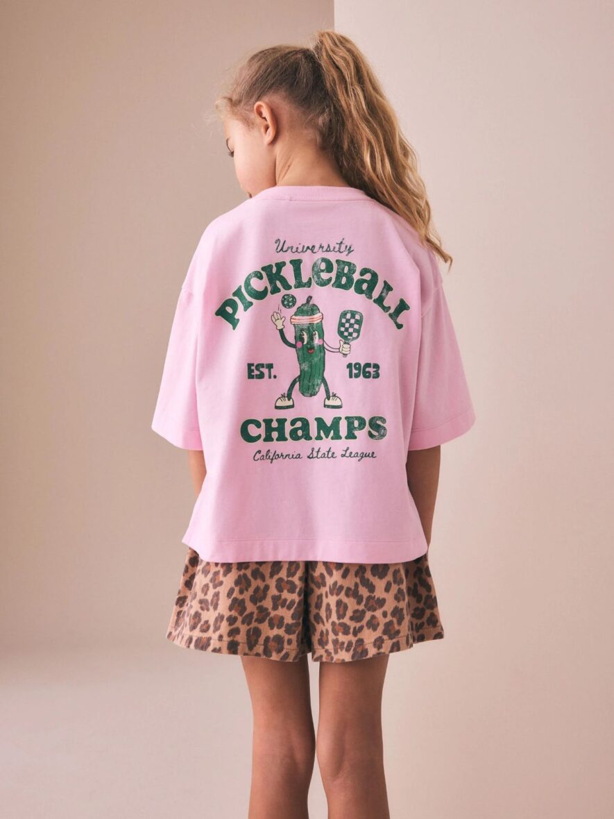 Pink Pickleball Oversized Graphic Print T-Shirt 1