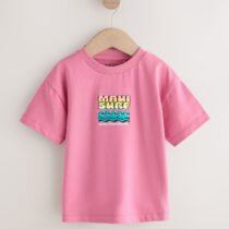 Pink Surfboard Short Sleeve Back Print T-Shirt 1