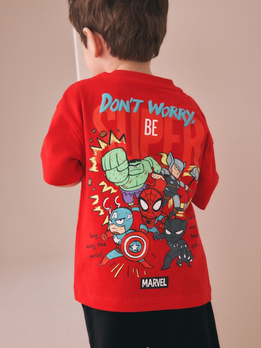 Red Blue Marvel Short Sleeve Cotton T-Shirt 1
