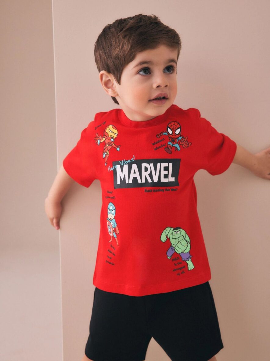 Red Blue Marvel Short Sleeve Cotton T-Shirt 2