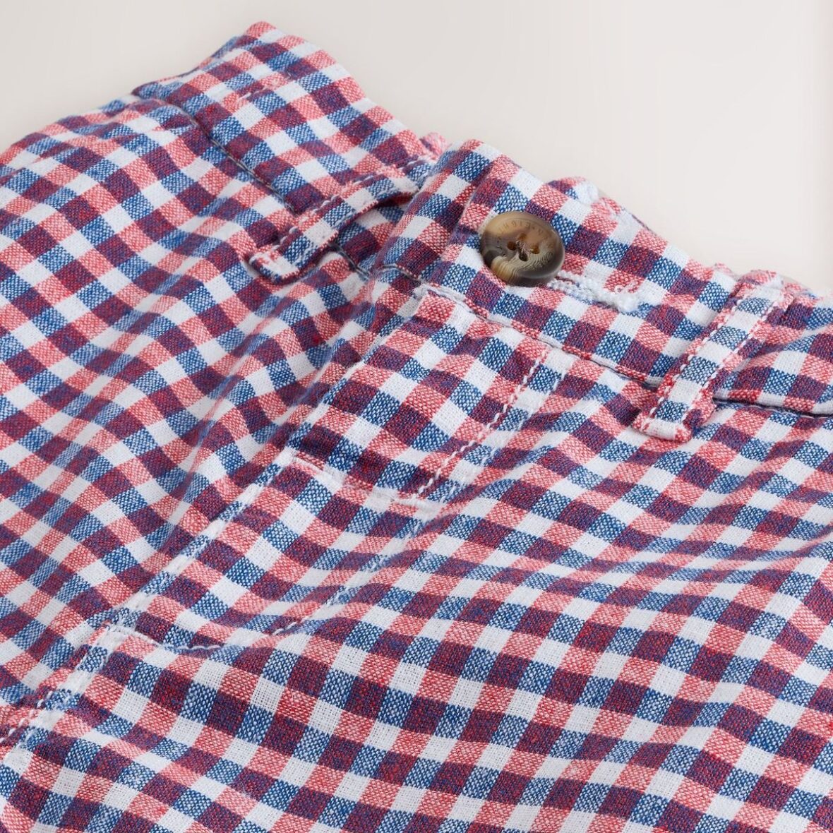 Red Blue White Gingham Linen Blend Chino Shorts 4