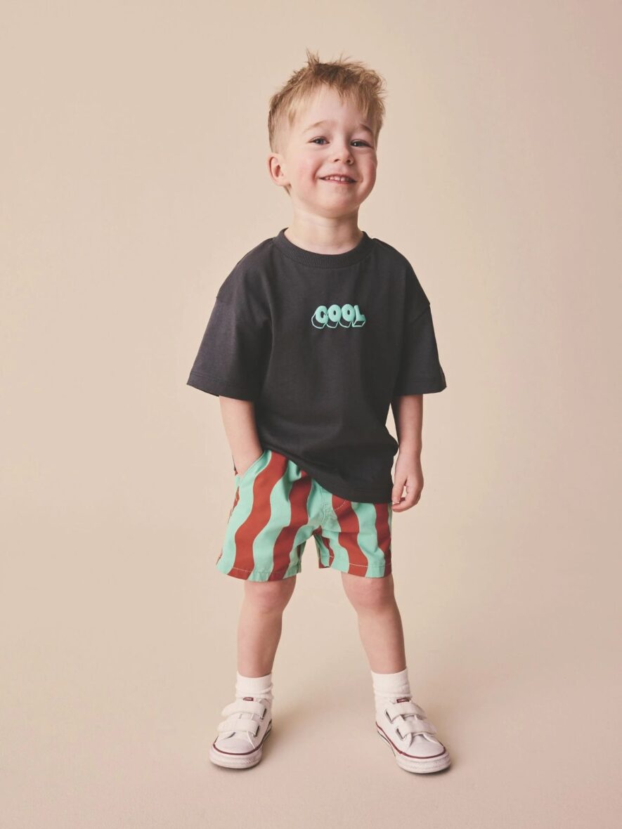 Red Green Wavy Stripe Pull On Shorts 1
