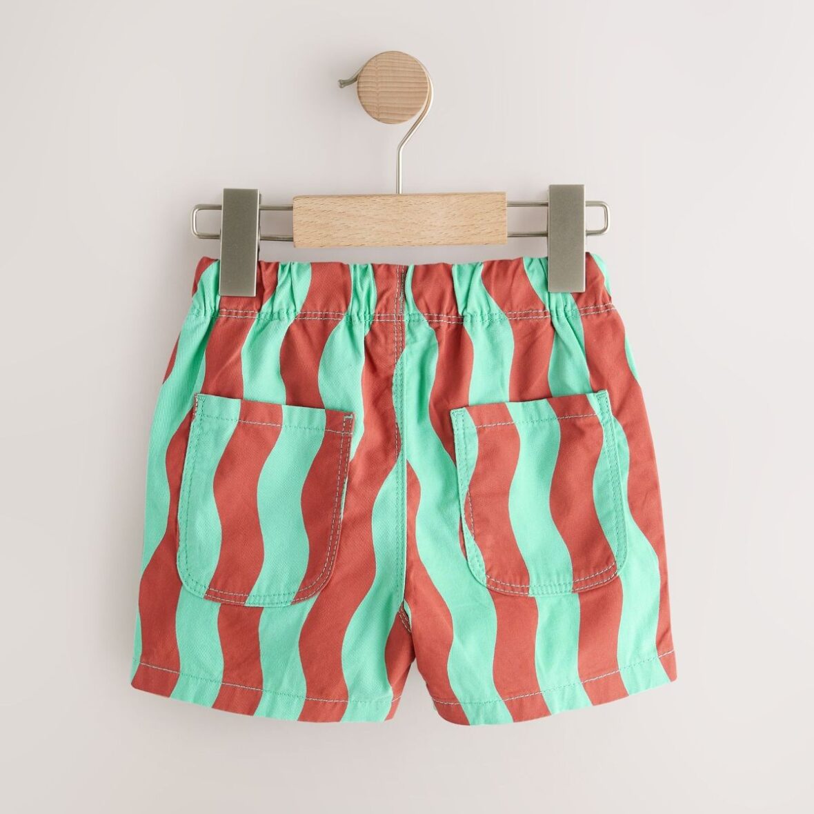 Red Green Wavy Stripe Pull On Shorts 3