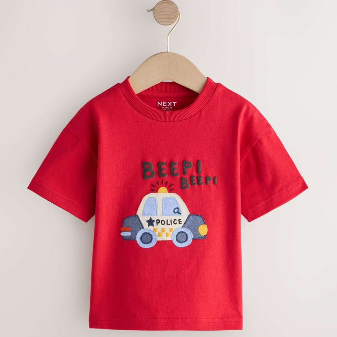 Red Police Car Short Sleeve Appliqué T-Shirt (3mths-7yrs)