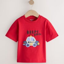 Red Police Car Short Sleeve Appliqué T-Shirt 2