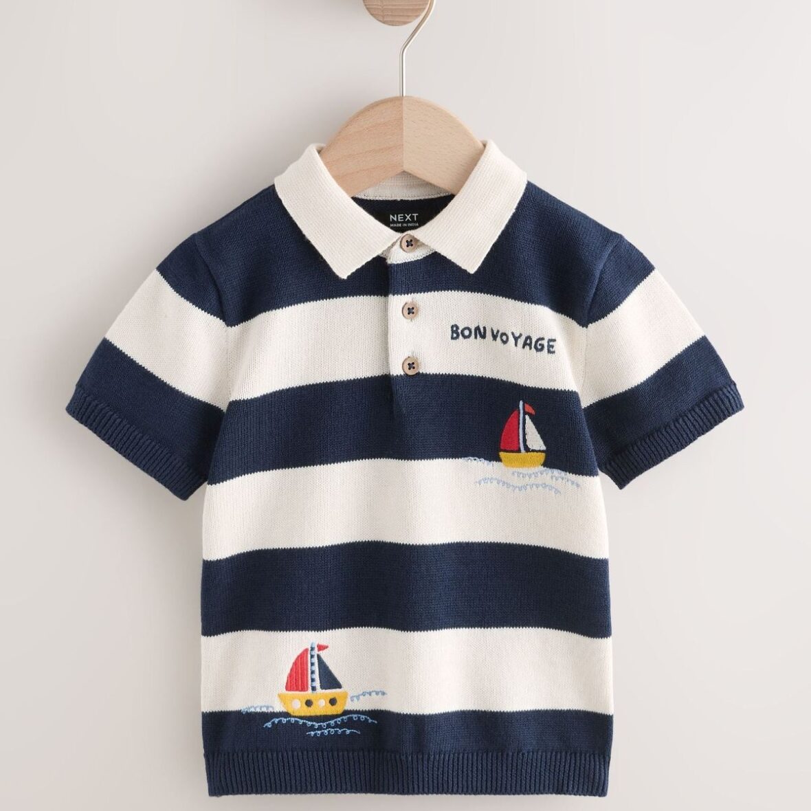 Striped Character Button Neck Knitted Polo Shirt (3mths-7yrs)