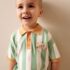 Striped Character Button Neck Knitted Polo Shirt 3