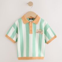 Striped Character Button Neck Knitted Polo Shirt 4