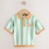 Striped Character Button Neck Knitted Polo Shirt 4