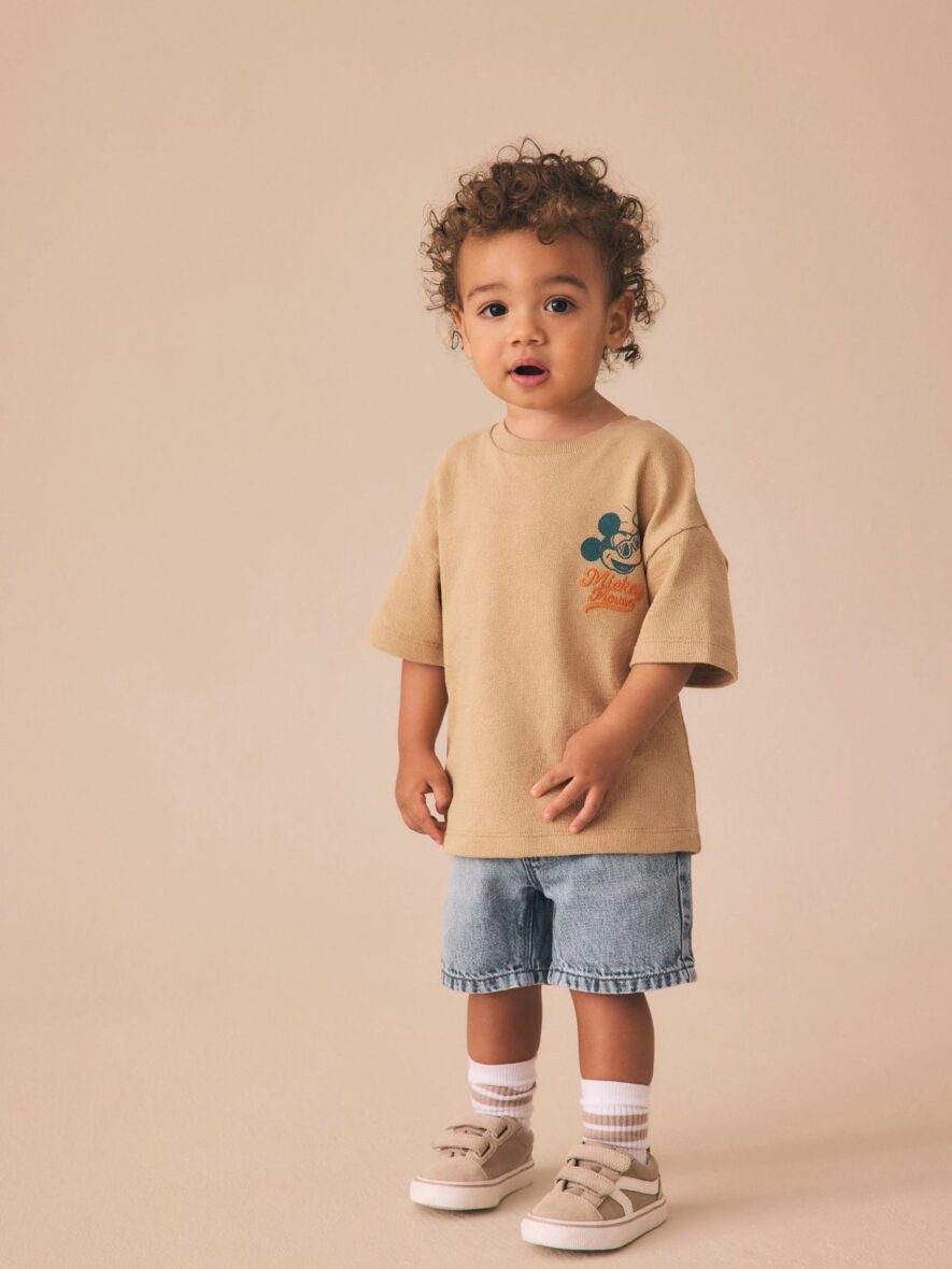 Tan Brown Mickey Mouse Short Sleeve T-Shirt 2