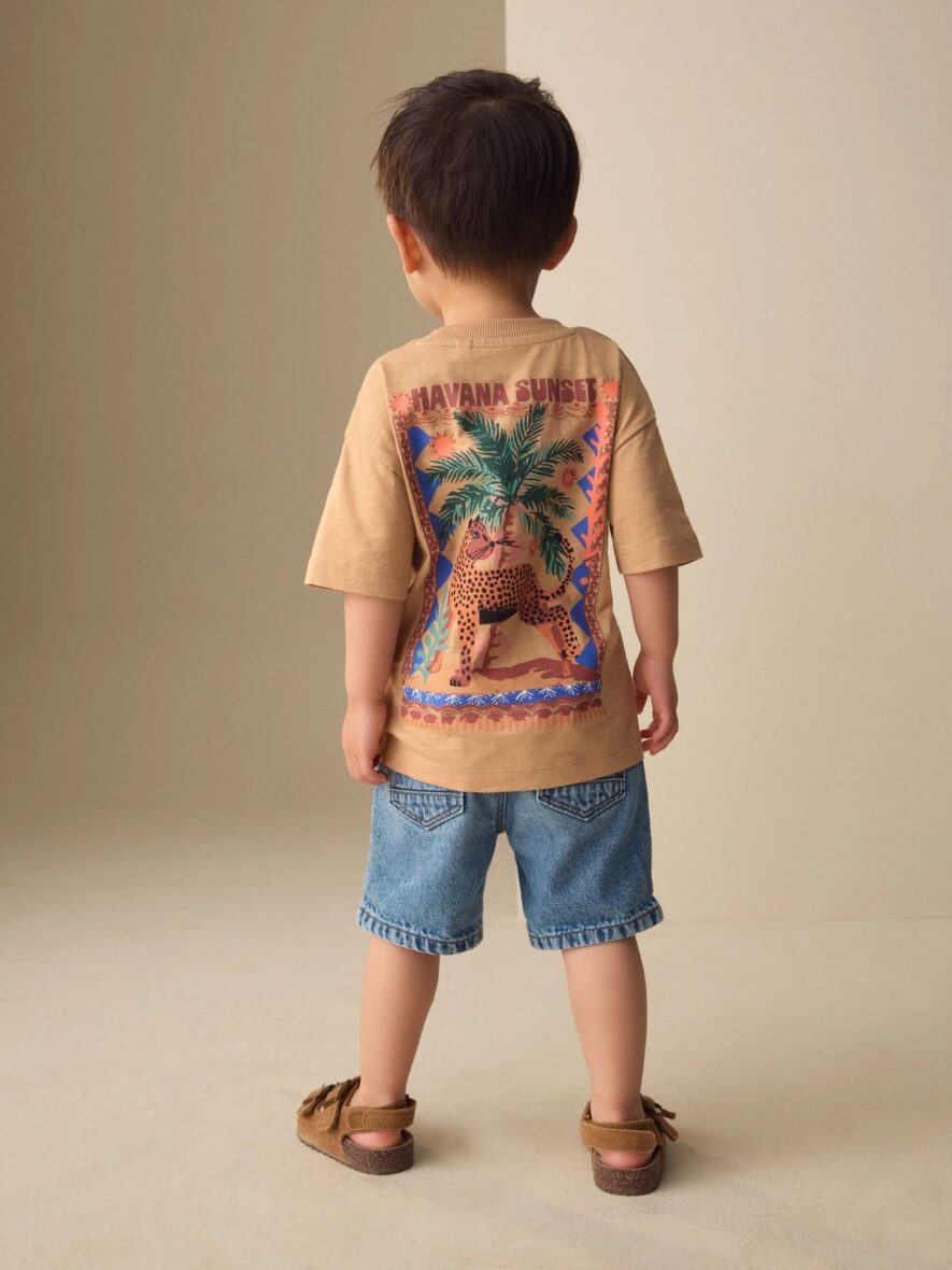 Tan Cheetah Havana Sunset Short Sleeve Back Print T-Shirt 1