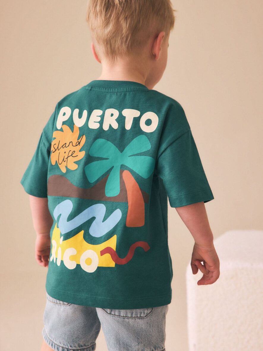 Teal Blue Puerto Rico Short Sleeve Back Print T-Shirt 1