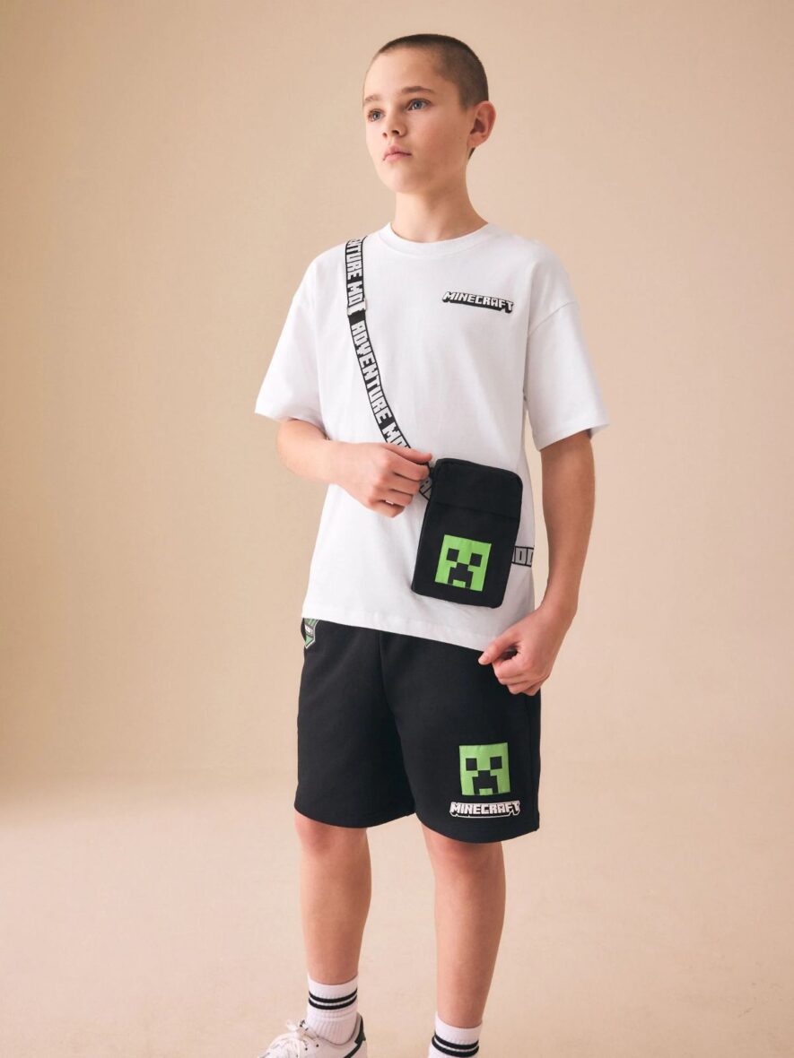 White Black Minecraft Bag T-Shirt and Shorts Set 1