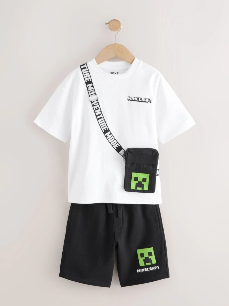 White/Black Minecraft Bag T-Shirt and Shorts Set (3-16yrs)