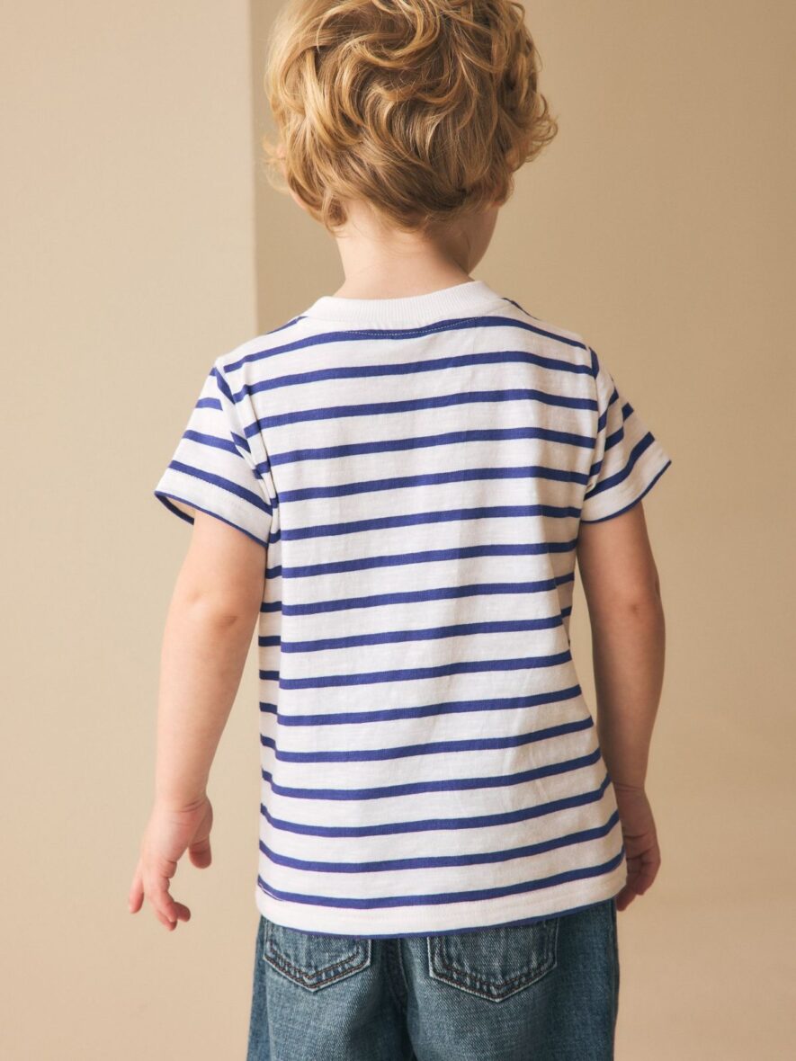White Blue Stripe Seagull Short Sleeve 3D Padded T-Shirt 2