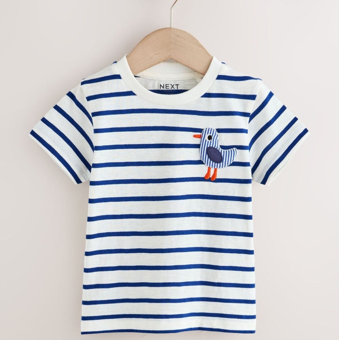 White/Blue Stripe Seagull Short Sleeve 3D Padded T-Shirt (3mths-7yrs)
