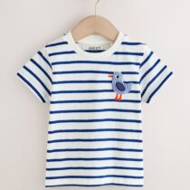 White/Blue Stripe Seagull Short Sleeve 3D Padded T-Shirt 1