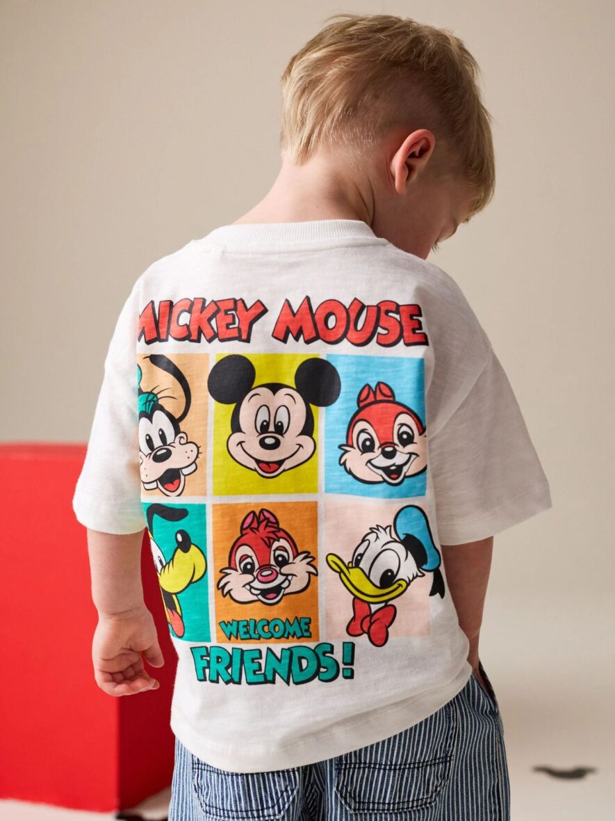White Printed Mickey Mouse Short Sleeve T-Shirt 1