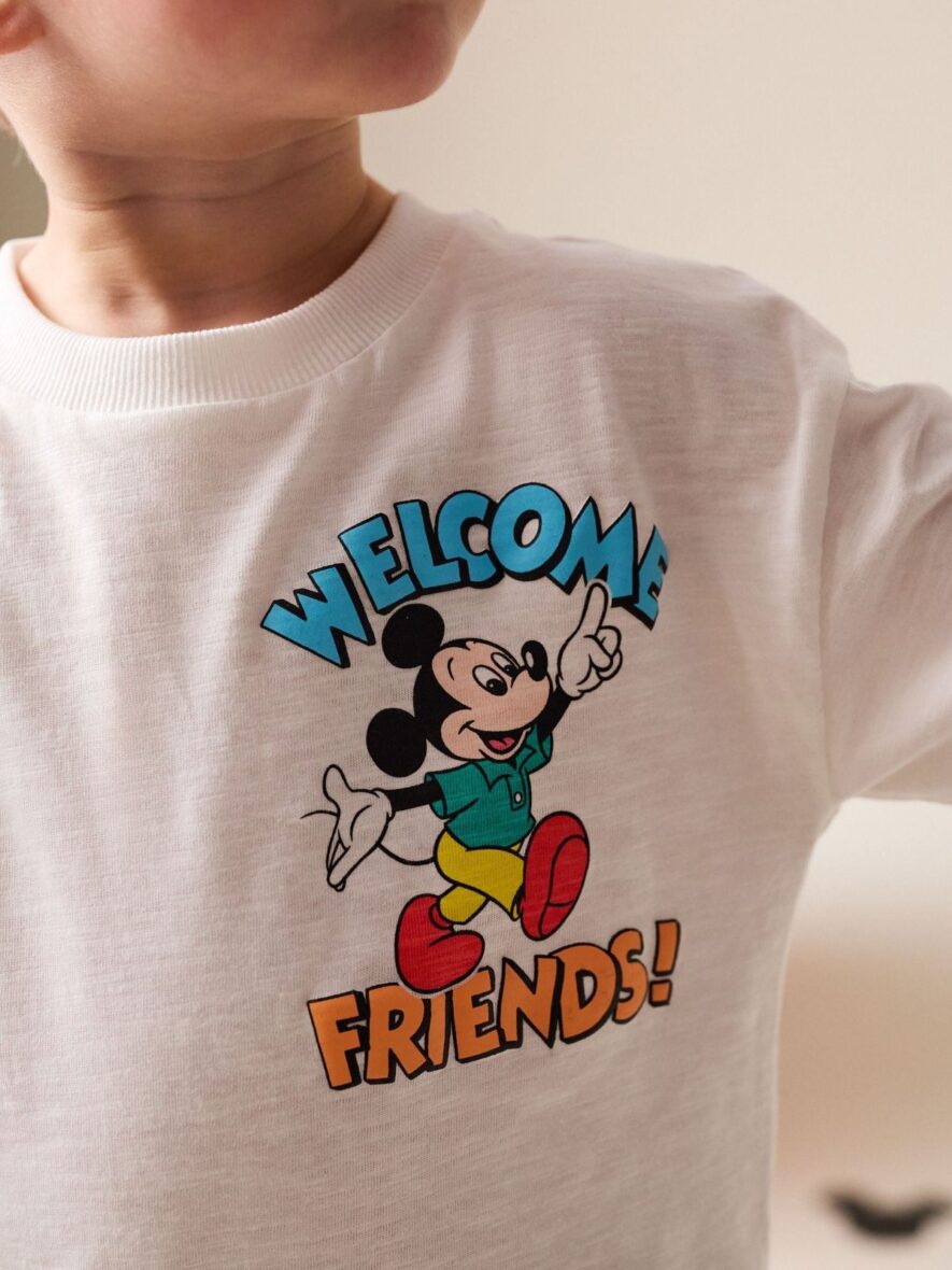 White Printed Mickey Mouse Short Sleeve T-Shirt 2