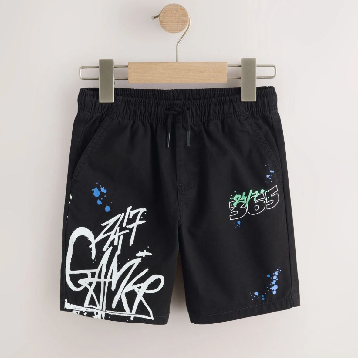 Black Print Regular Fit Shorts (3-16yrs)