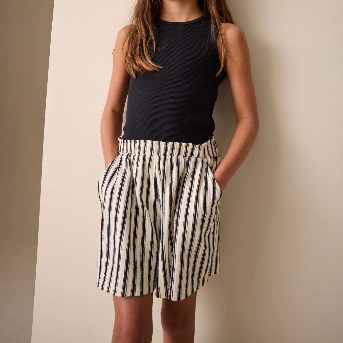 Black White Stripe Textured Shorts 1