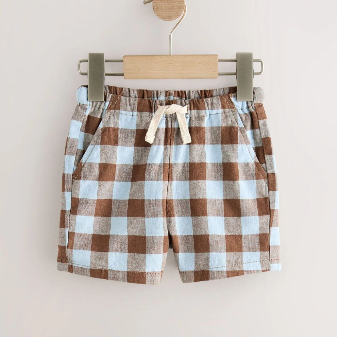 Blue/Brown Gingham Linen Blend Pull On Shorts (3mths-7yrs)
