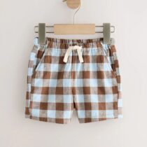 Blue/Brown Gingham Linen Blend Pull On Shorts 3