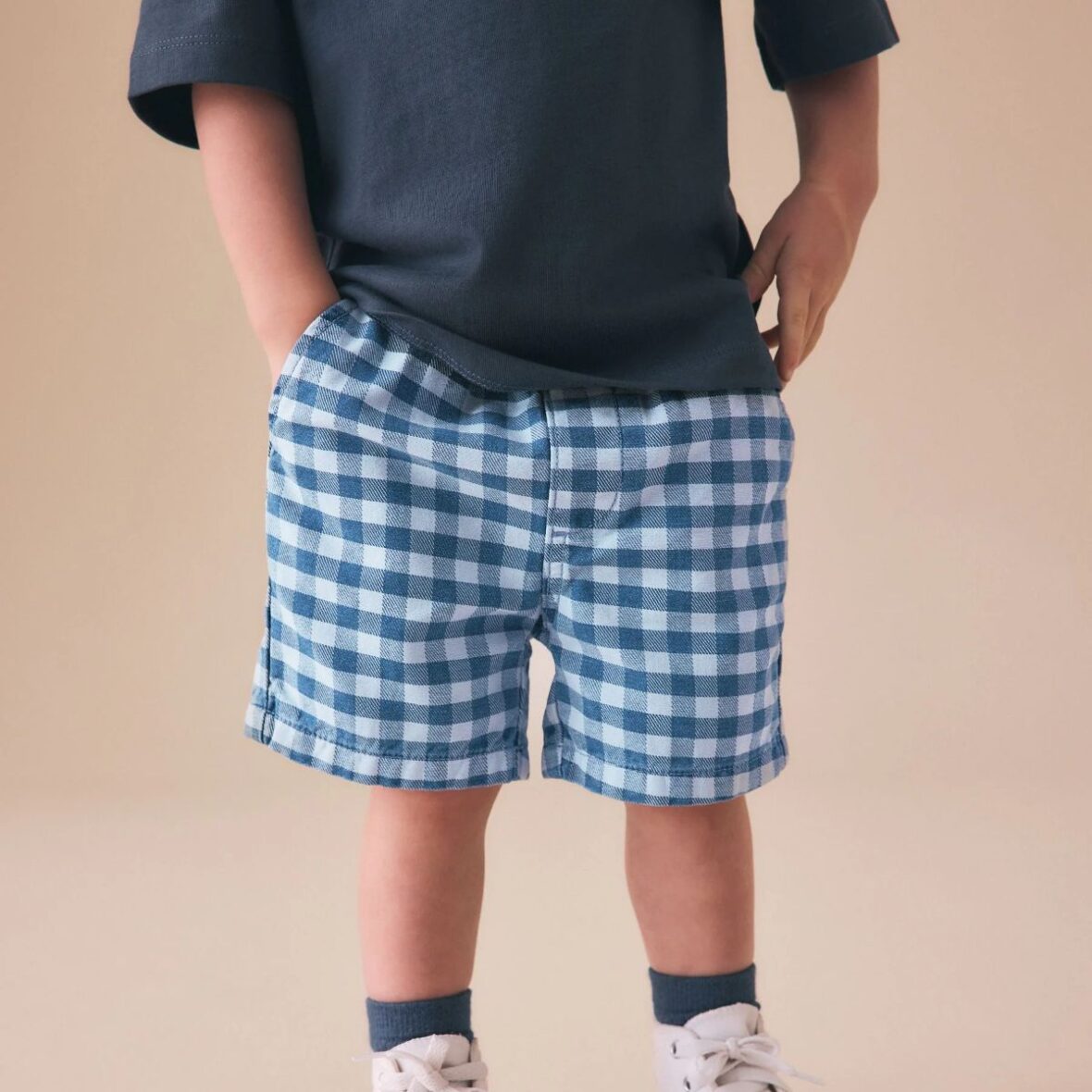 Blue Gingham Pull On Loose Denim Shorts 1