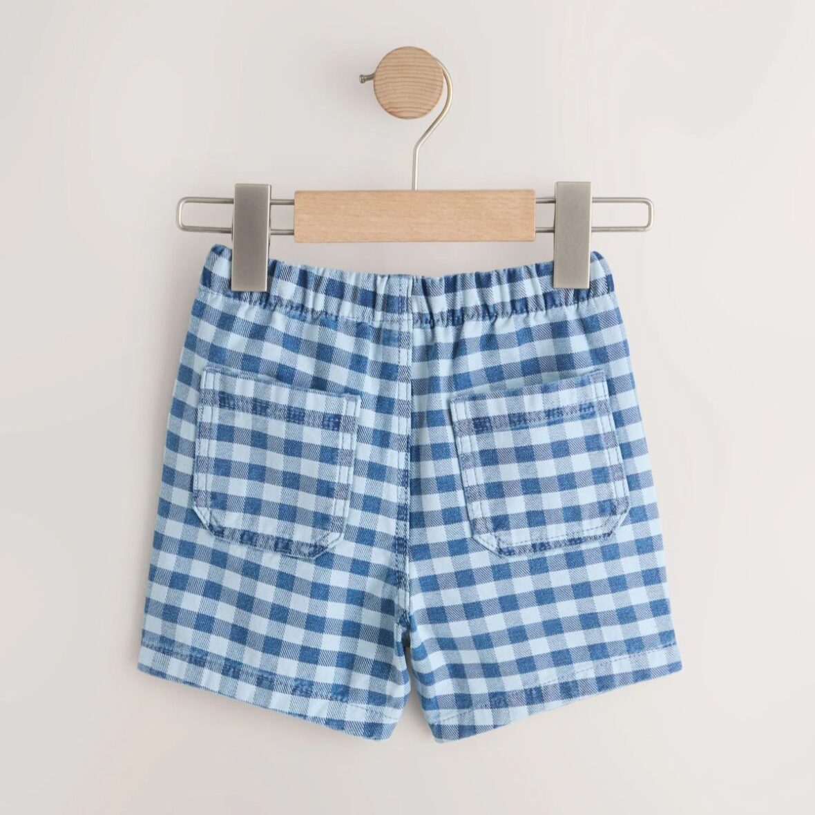 Blue Gingham Pull On Loose Denim Shorts 3