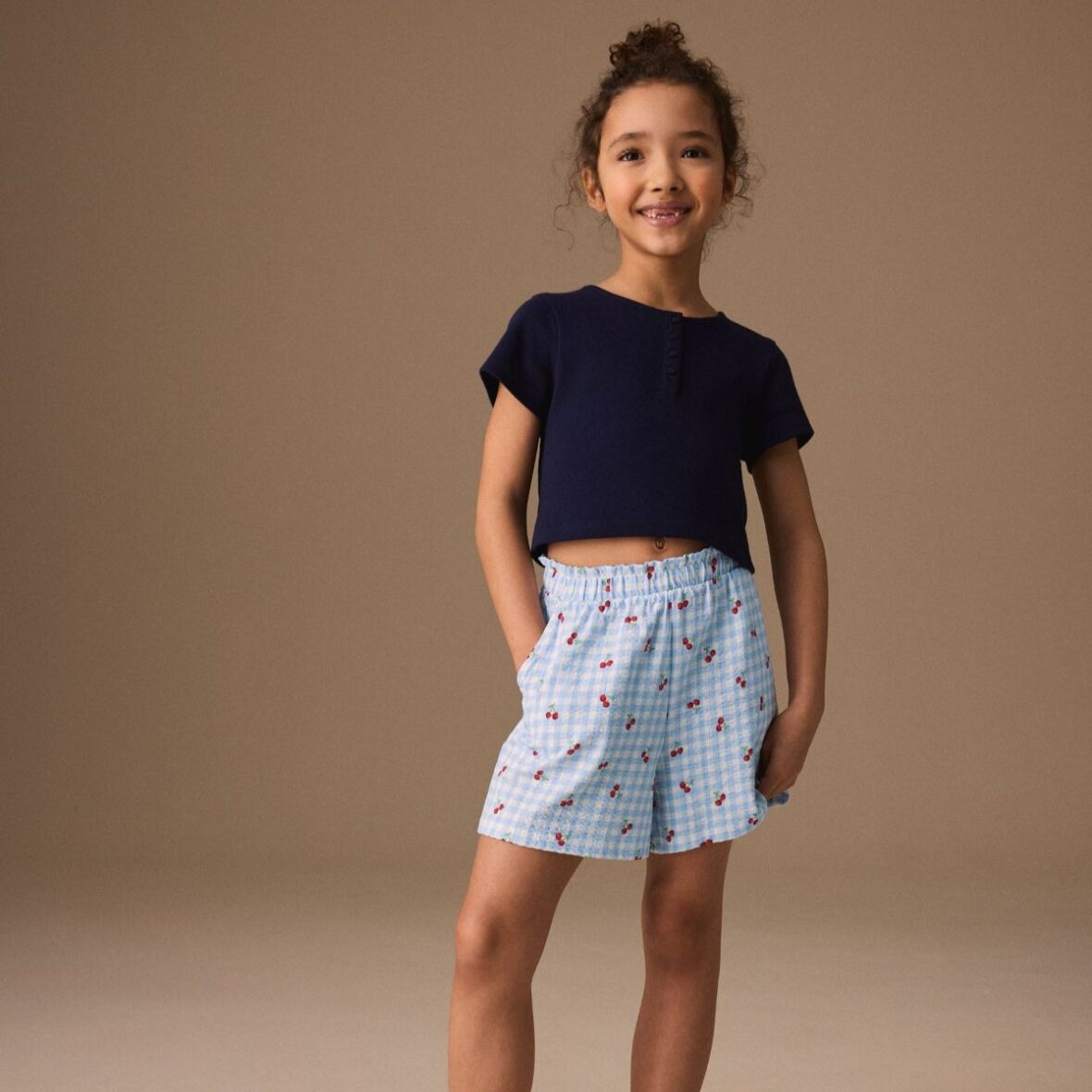 Blue Gingham Textured Shorts 1