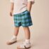 Blue/Green Gingham Linen Blend Pull On Shorts 1