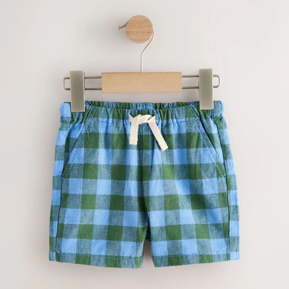 Blue/Green Gingham Linen Blend Pull On Shorts (3mths-7yrs)