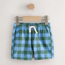 Blue/Green Gingham Linen Blend Pull On Shorts 2