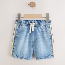 Blue Side Stripe Pull On Loose Denim Shorts 1