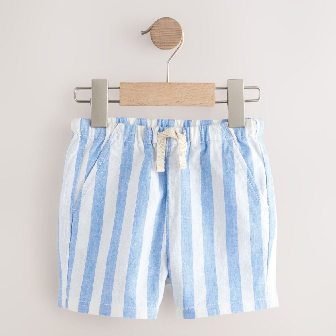 Blue Stripe Linen Blend Pull On Shorts (3mths-7yrs)
