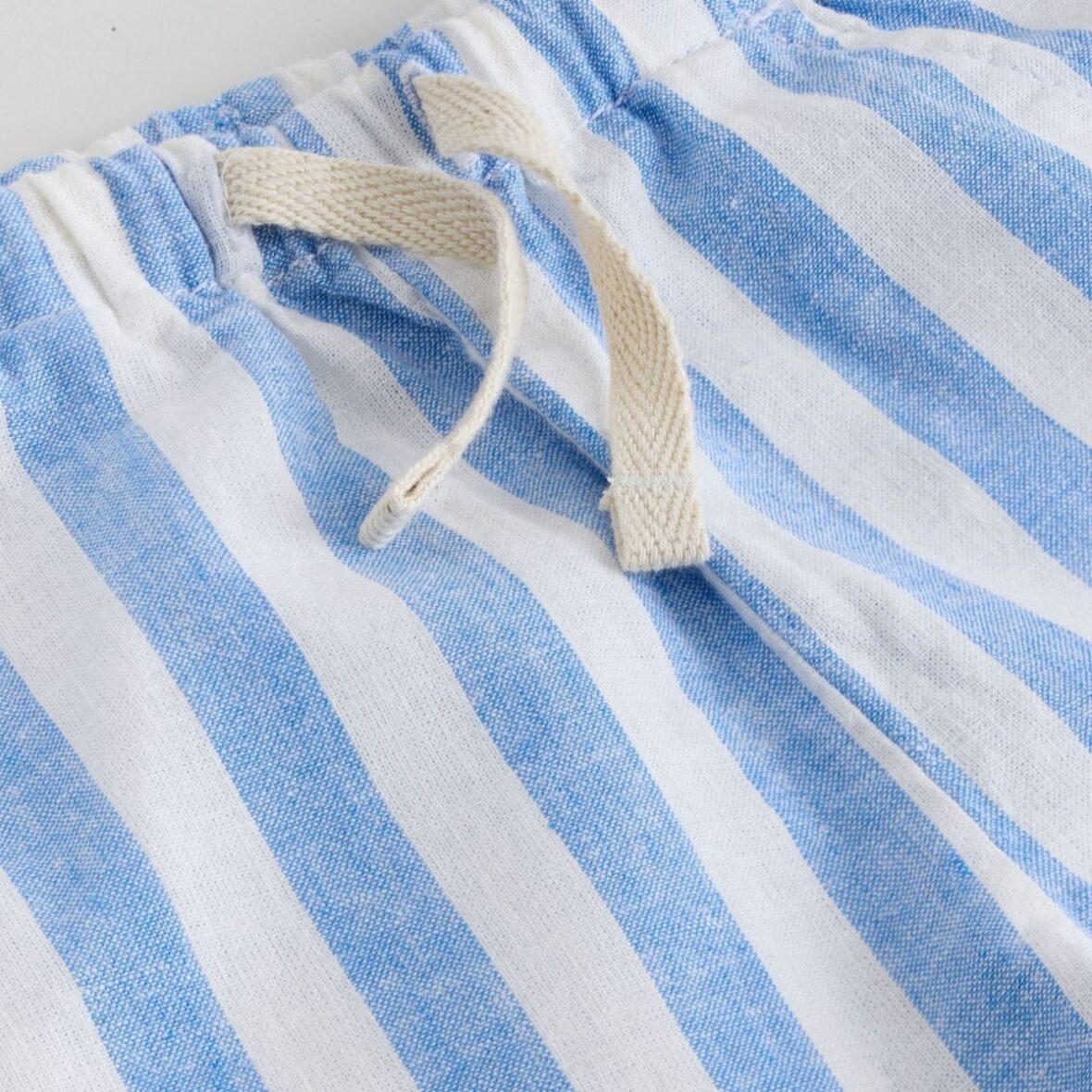 Blue Stripe Linen Blend Pull On Shorts 4